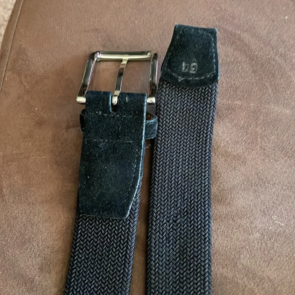 Men's Black Woven Belt Size 34 with Silver Buckle